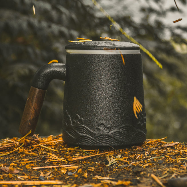 The Drøbak XL Coffee Mug - Ceramic Mug w/ Wood handle by Ecletticos