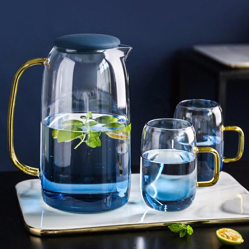 Glass Pitcher And 6 Cups Set, Heat Resistant Glass Drink Pitcher