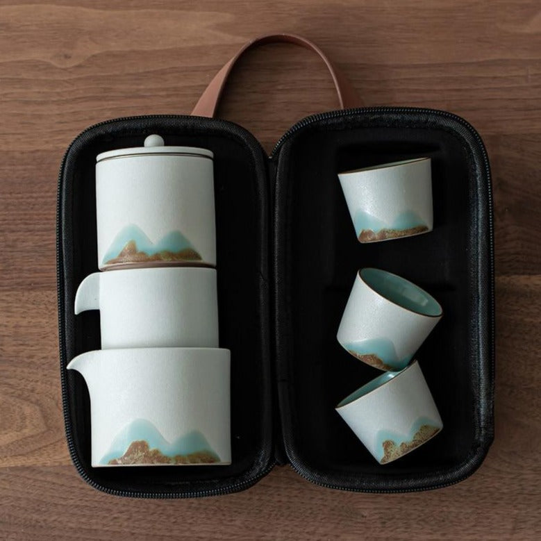 Black Ceramic Travel Tea Set With Handbag